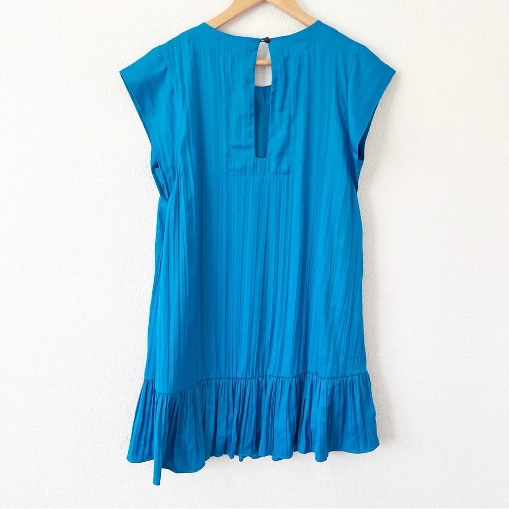 Anthropologie Maeve Blue Pleated Tunic Mini Dress Boho Babydoll